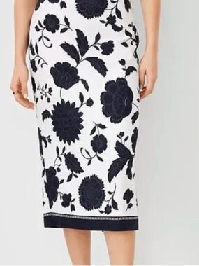 Ann Taylor White Skirt with Navy Floral Print